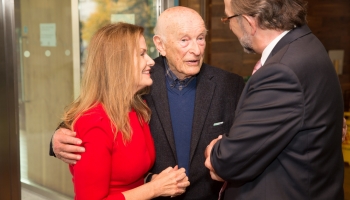 Sabina, Jo Veselesky (Trinity's oldest student) and Brian McCrea (President of DCU)