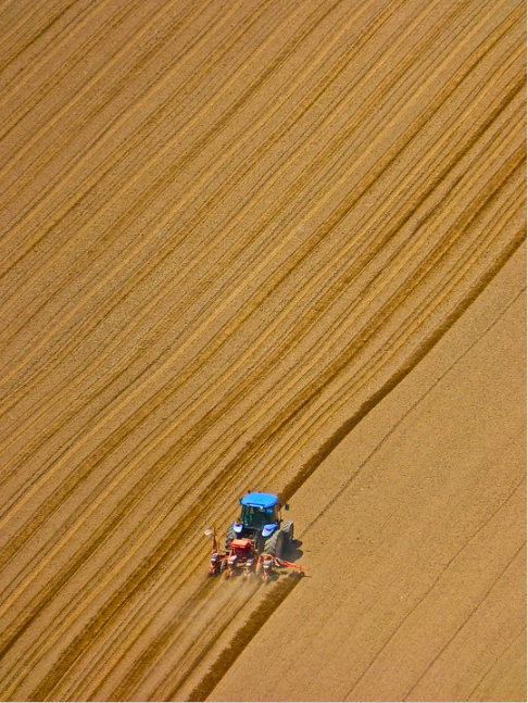 Ploughed field and tractor