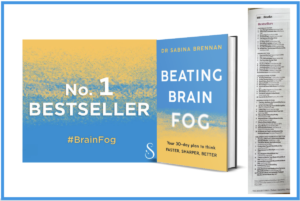 Text No 1 Bestseller. Newspaper cutting and Beating Brain Fog book cover